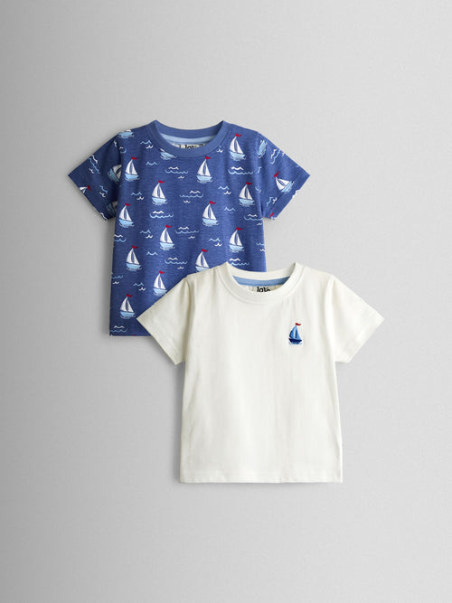 JoJo Maman Bébé Navy Blue Boat T-Shirt image 1