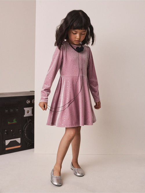 Dsiney Kidz - Pink Long Sleeve Velvet Sparkle Dress (3-16yrs) image 1