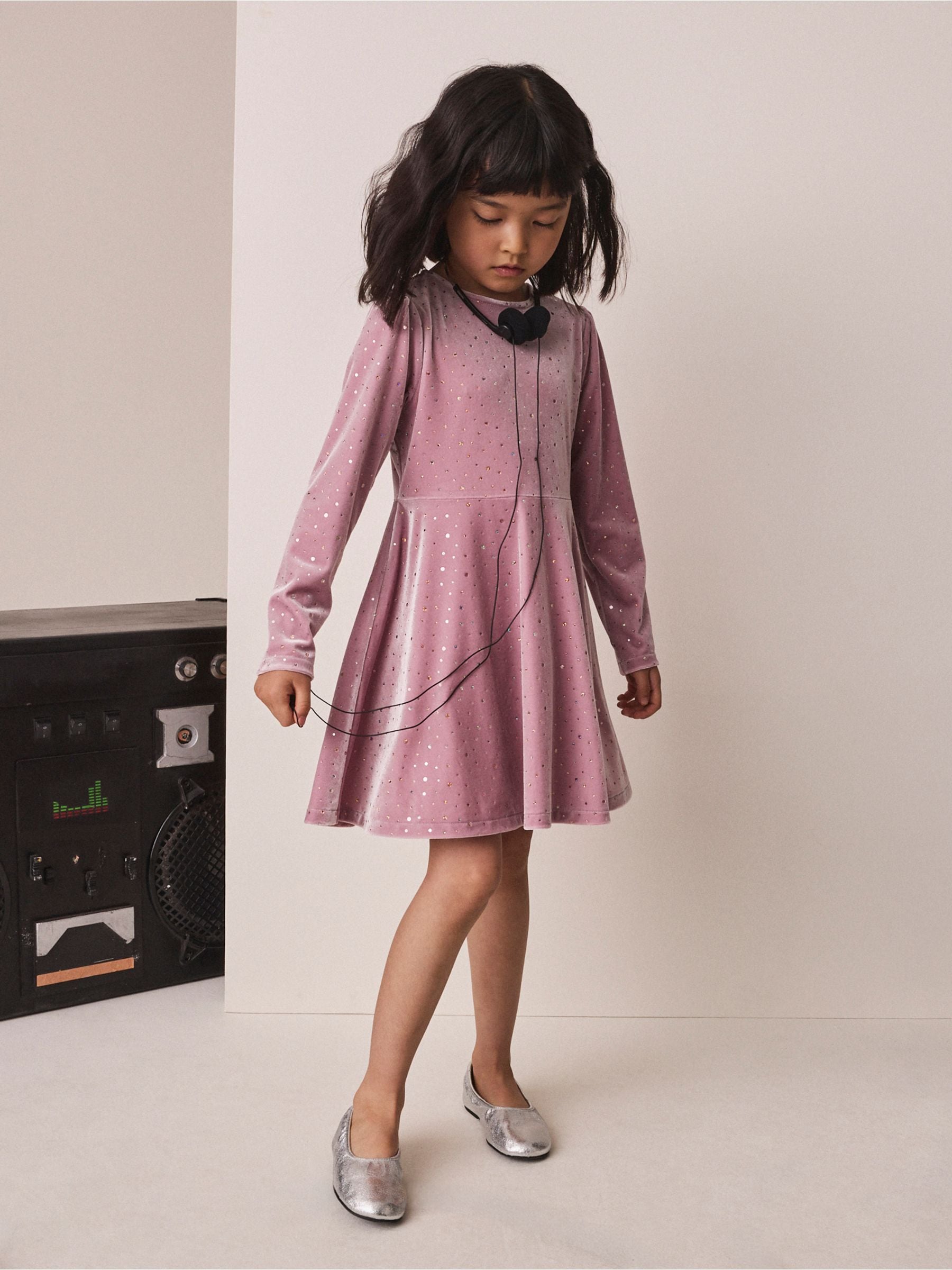 Dsiney Kidz - Pink Long Sleeve Velvet Sparkle Dress (3-16yrs) image 1