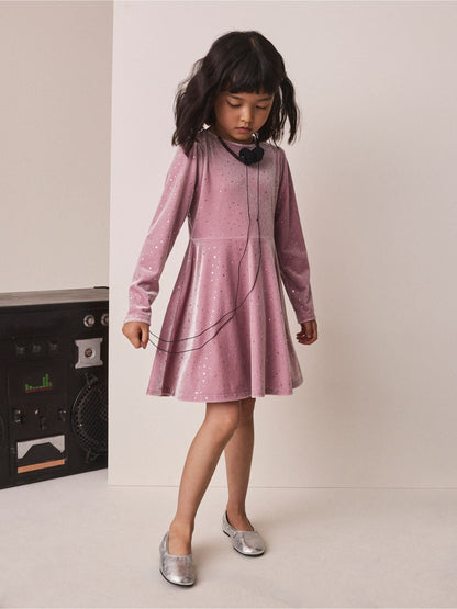 Dsiney Kidz - Pink Long Sleeve Velvet Sparkle Dress (3-16yrs) image 1