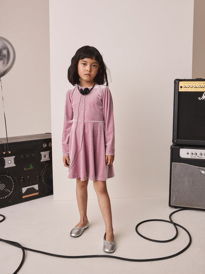 Dsiney Kidz - Pink Long Sleeve Velvet Sparkle Dress (3-16yrs) image 2