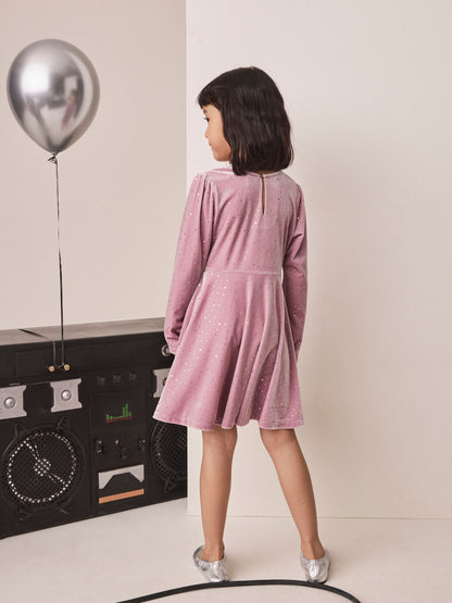 Dsiney Kidz - Pink Long Sleeve Velvet Sparkle Dress (3-16yrs) image 3