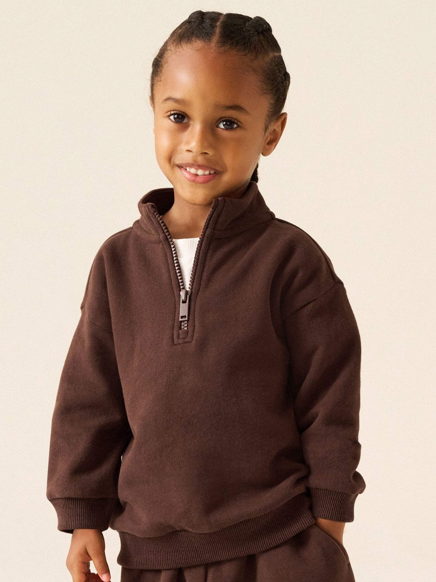 Dsiney Kidz - Chocolate Brown Soft Touch Half Zip Neck Sweat Top (3mths-7yrs) image 1