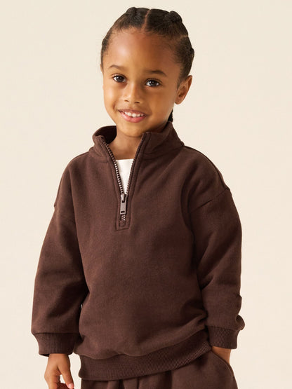 Dsiney Kidz - Chocolate Brown Soft Touch Half Zip Neck Sweat Top (3mths-7yrs) image 1