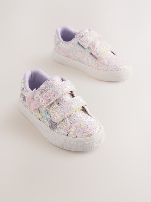 Dsiney Kidz - Multi Pastel Glitter Standard Fit (F) Butterfly Touch Fasten Strap Trainers image 1