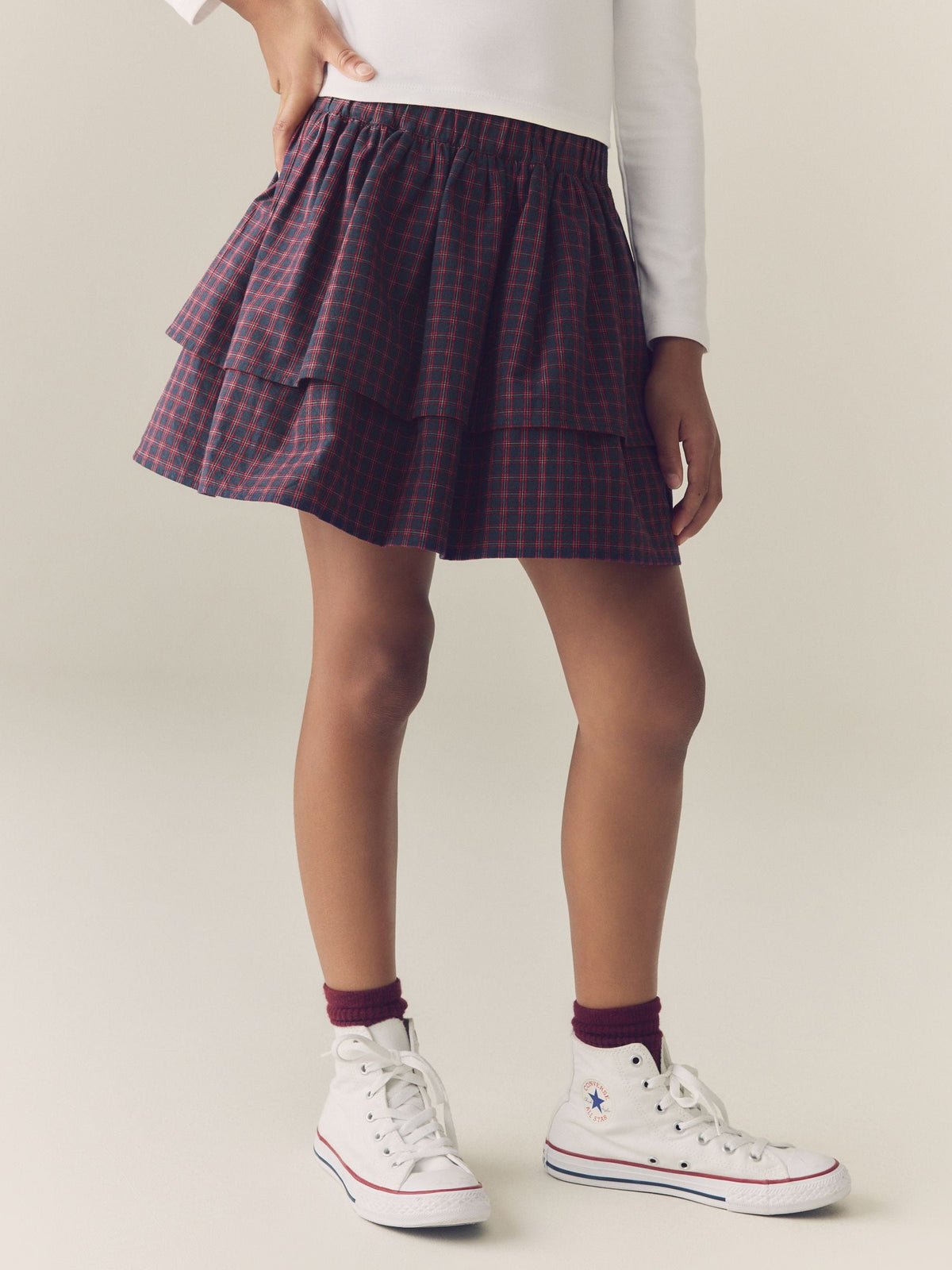 Navy Blue/Red Check Rara Pullon Skort (3-16yrs) - image 1