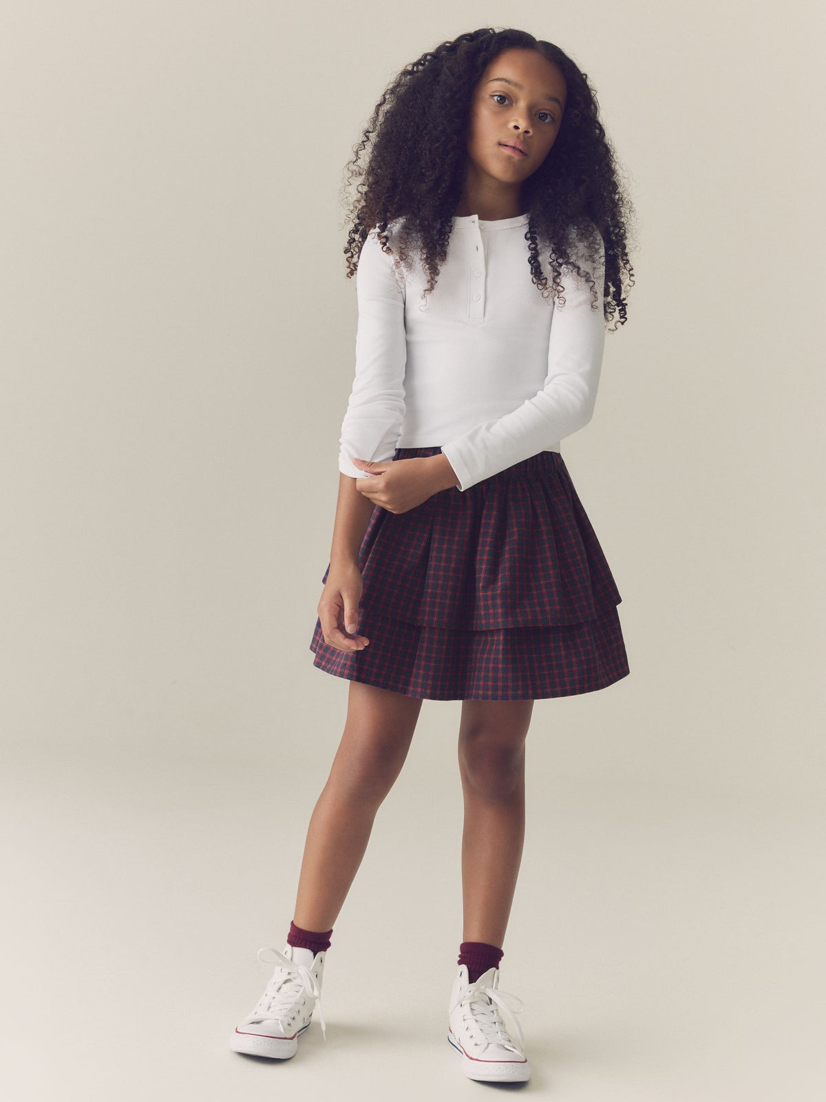 Navy Blue/Red Check Rara Pullon Skort (3-16yrs) - image 2