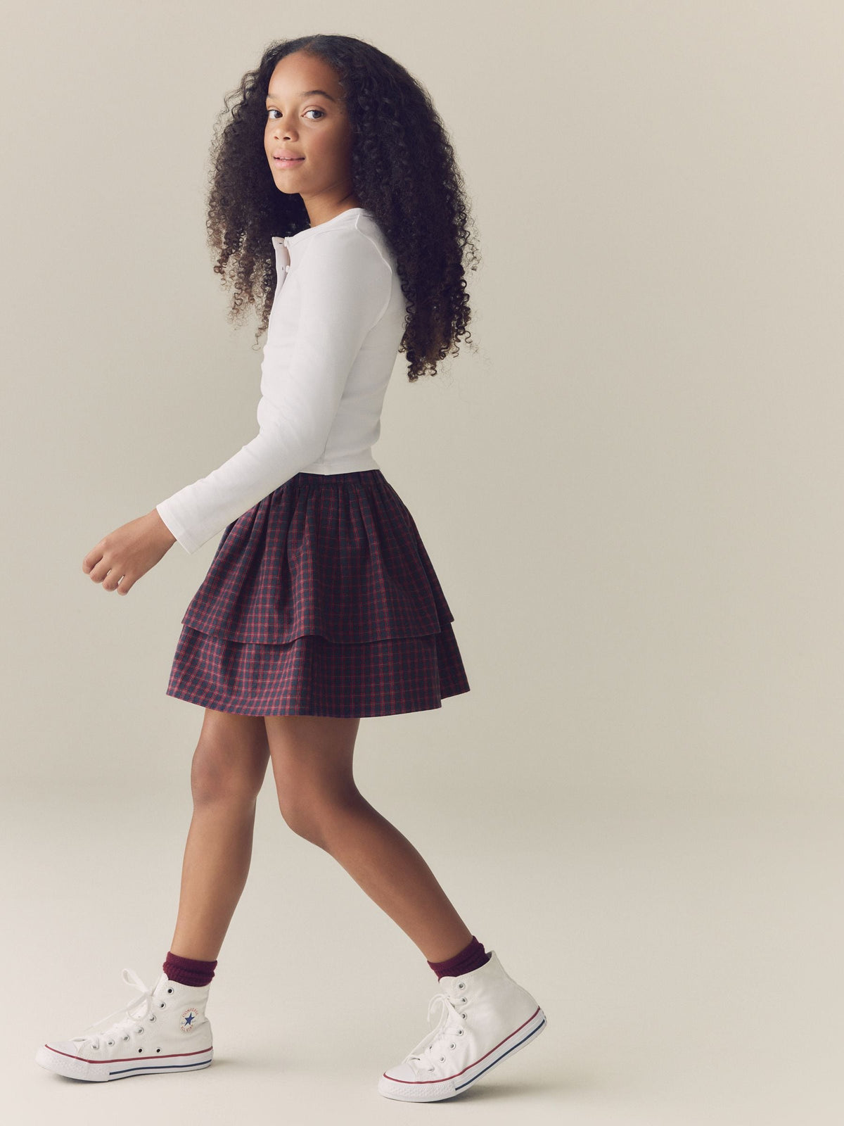 Navy Blue/Red Check Rara Pullon Skort (3-16yrs) - image 3