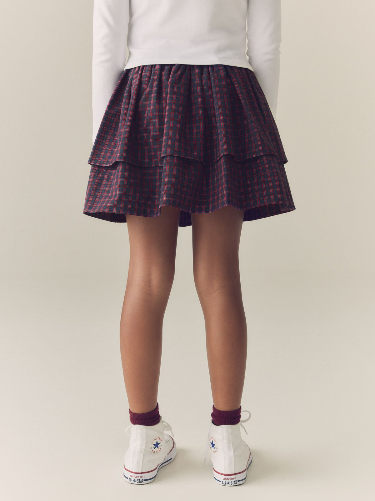 Navy Blue/Red Check Rara Pullon Skort (3-16yrs) - image 4