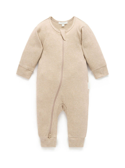 Purebaby Beige Ribbed Zip Sleepsuit image 1