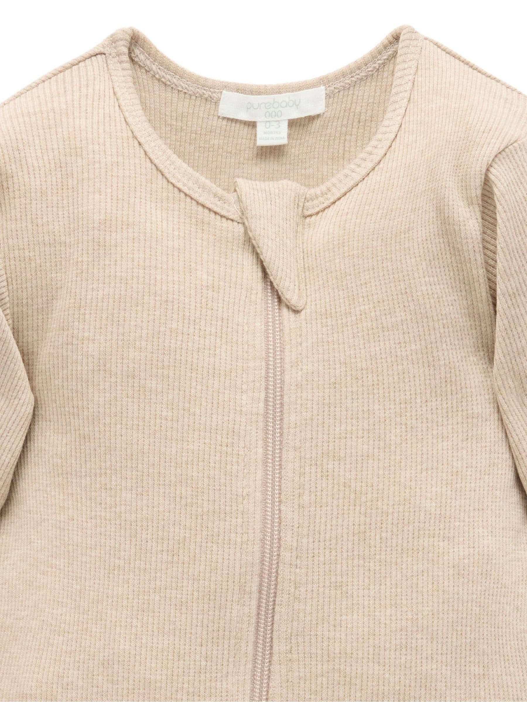 Purebaby Beige Ribbed Zip Sleepsuit image 2
