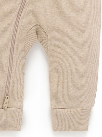 Purebaby Beige Ribbed Zip Sleepsuit image 3