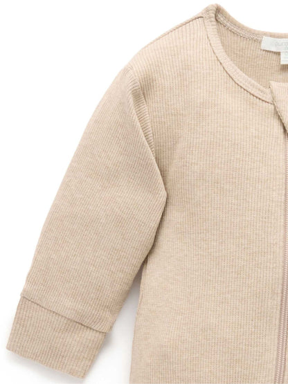 Purebaby Beige Ribbed Zip Sleepsuit image 4