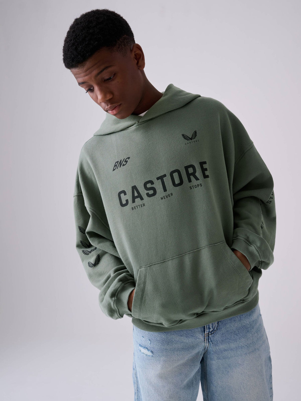 Castore Khaki Green Logo Oversized Heavyweight Cotton Hoodie - image 1