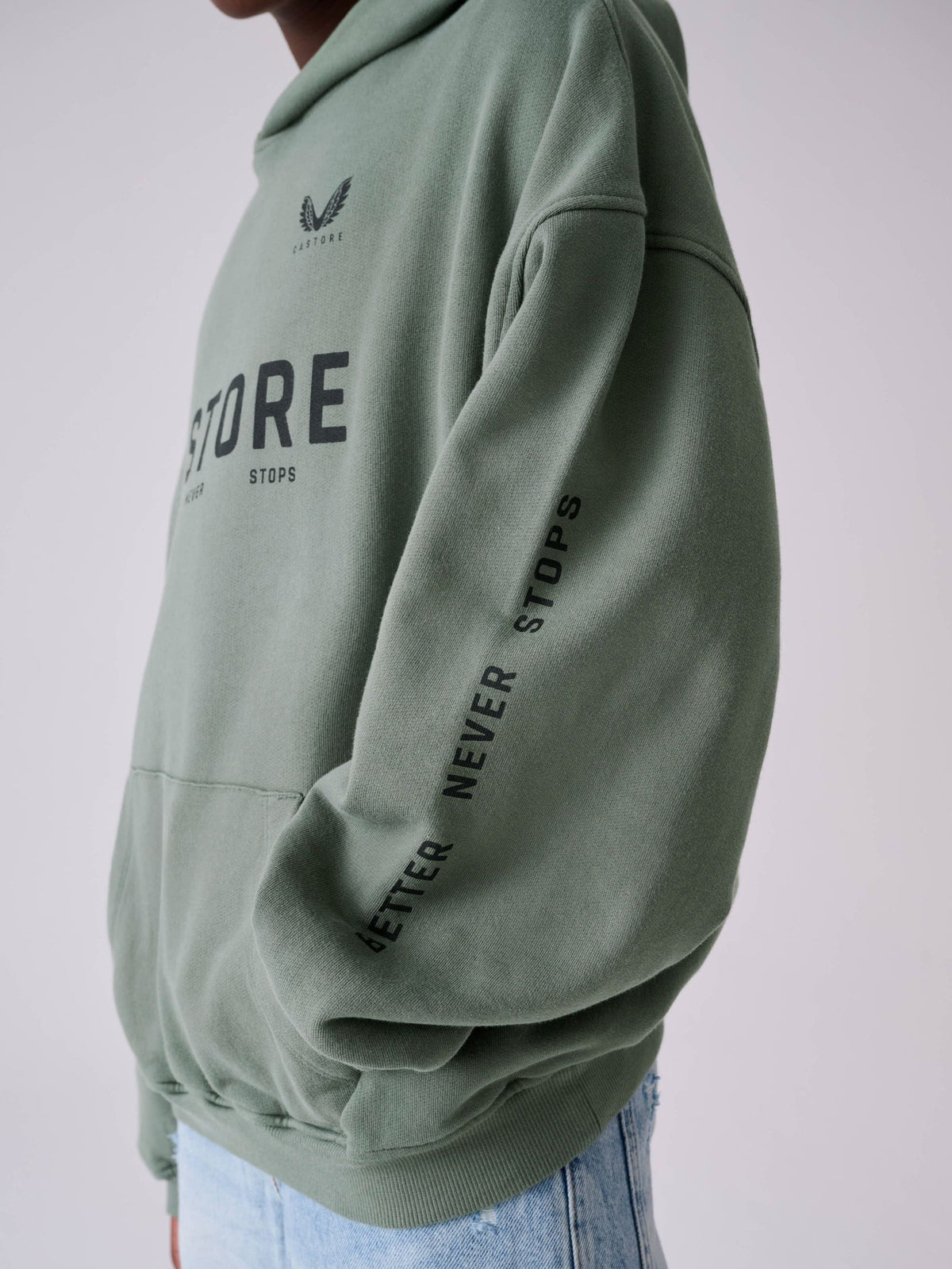 Castore Khaki Green Logo Oversized Heavyweight Cotton Hoodie - image 3
