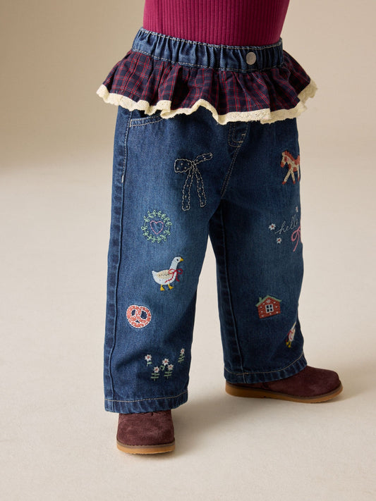 Embroidered Tartan Peplum Waist Jeans (3mths-7yrs) - image 1