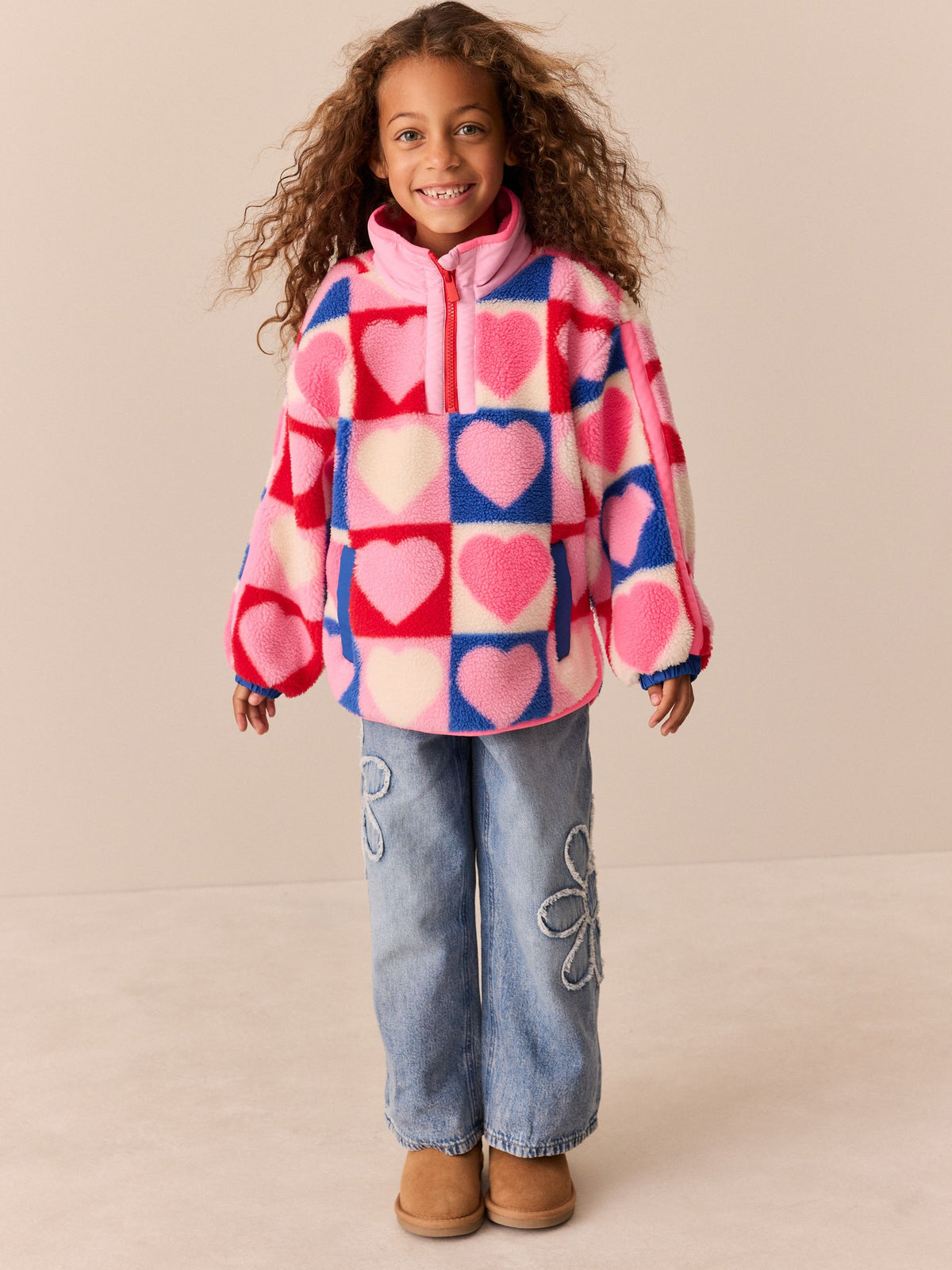 Little Bird Rainbow Hearts 1/4 Zip Borg Fleece - image 3