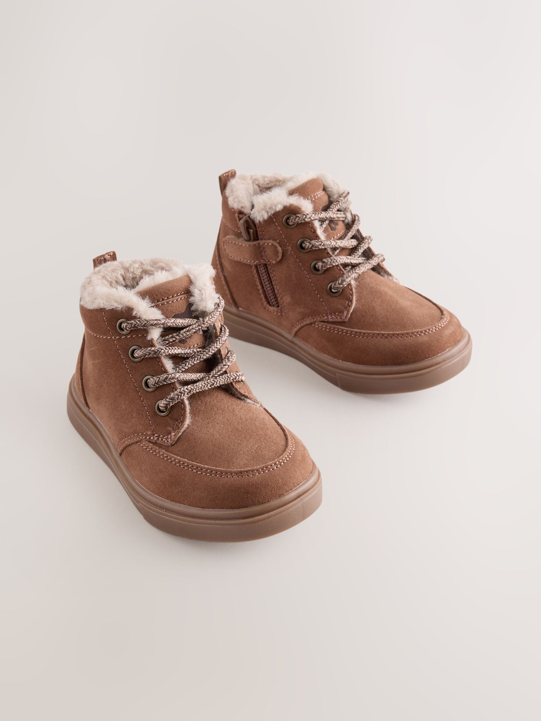 Tan Brown Standard Fit (F) Warm Lined Lace up Boots image 1