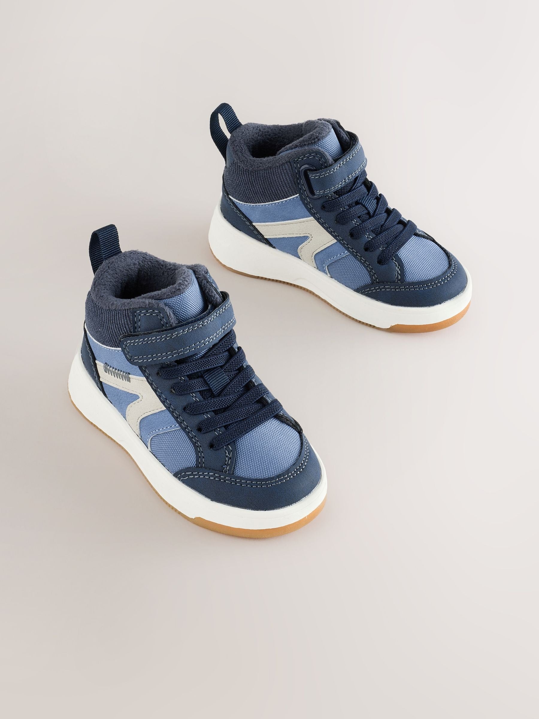 Navy Standard Fit (F) Touch Fastening Elastic Lace Hi-Top Trainers image 1