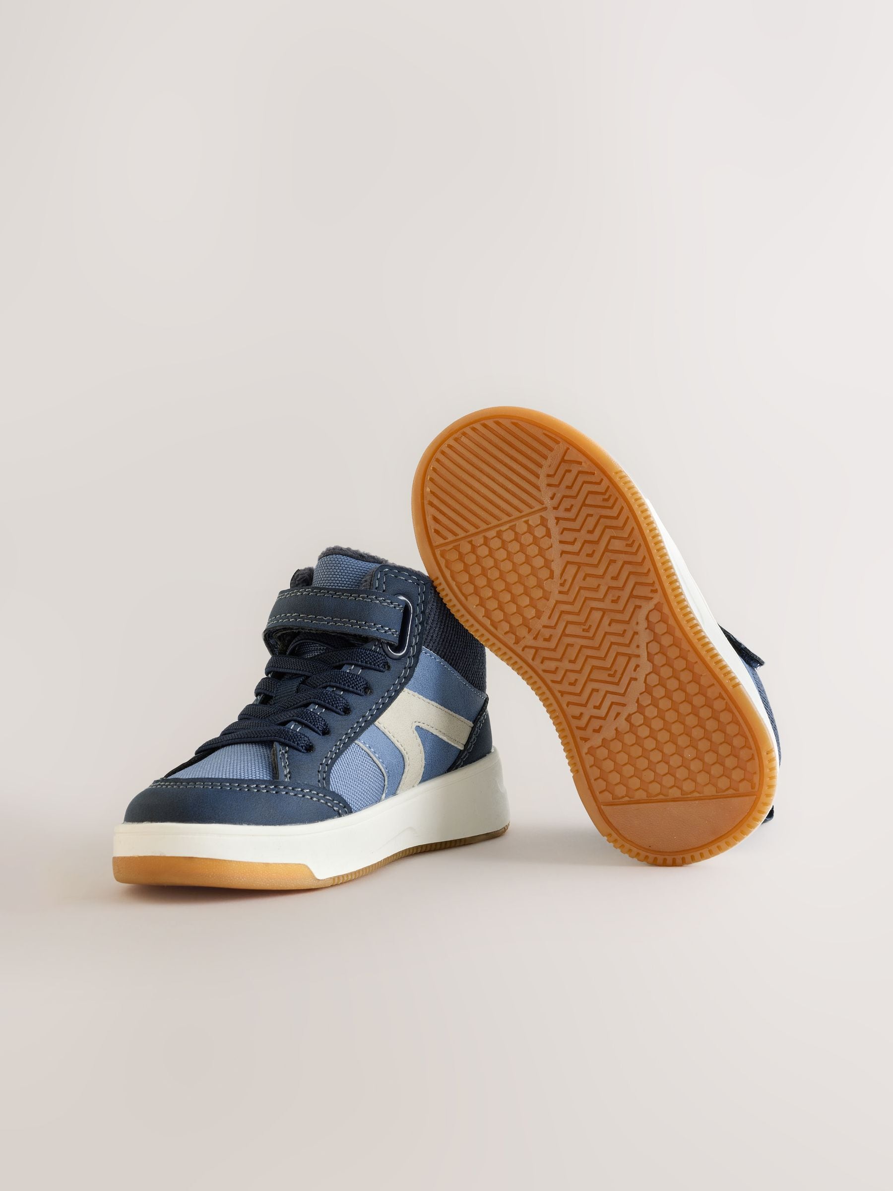 Navy Standard Fit (F) Touch Fastening Elastic Lace Hi-Top Trainers image 3