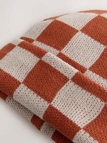 Dsiney Kidz - Rust/Ecru Check Beanie Hat (1-16yrs) image 3