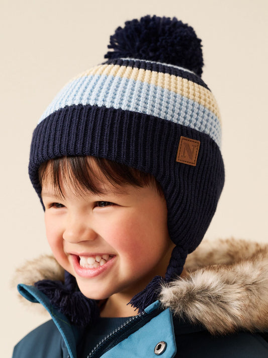 Dsiney Kidz - Navy/White stripe Pom Knitted Beanie Hat (3mths-13yrs) image 1