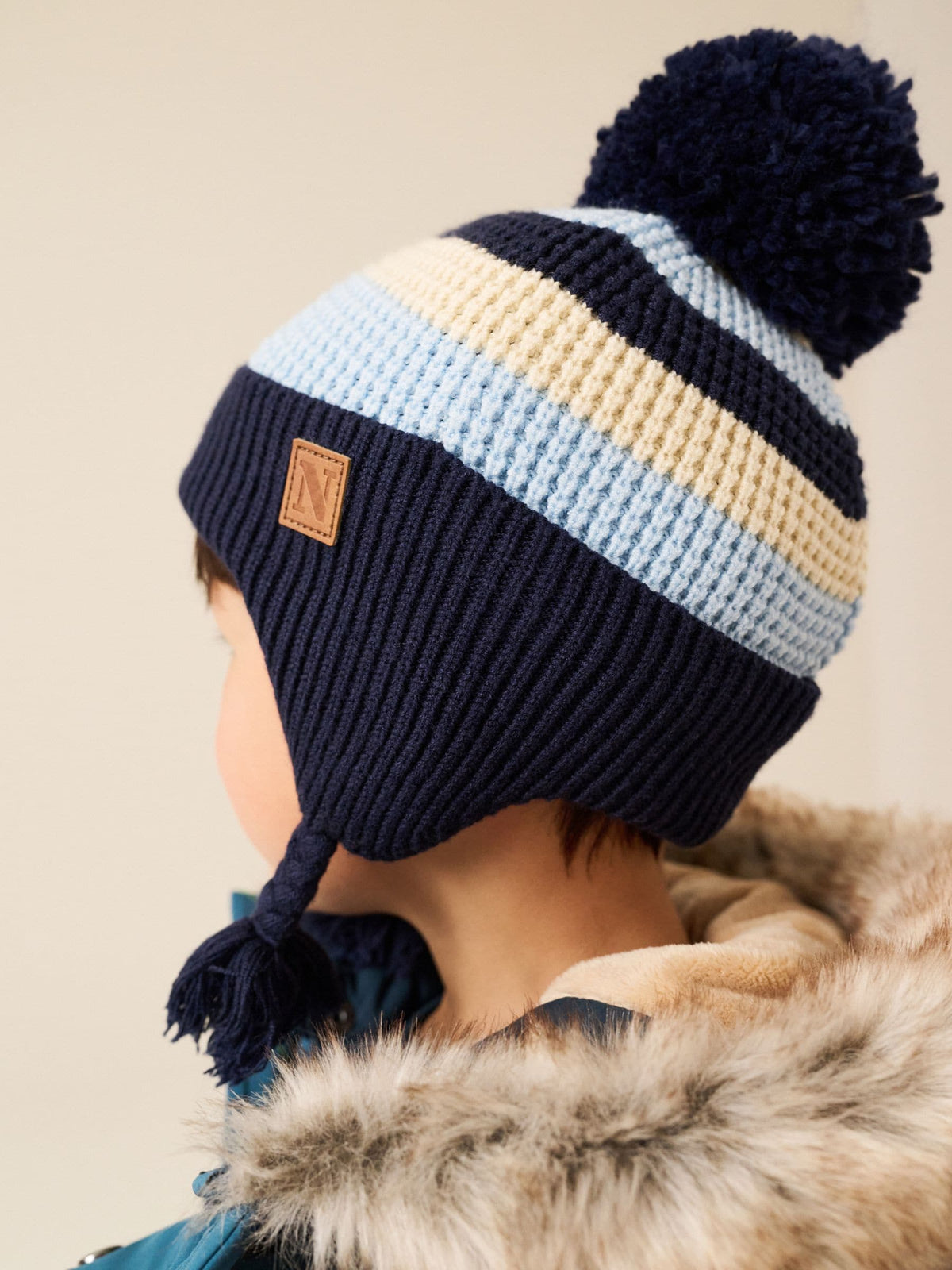Dsiney Kidz - Navy/White stripe Pom Knitted Beanie Hat (3mths-13yrs) image 2