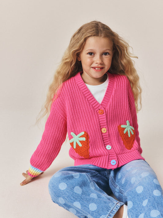 Dsiney Kidz - Little Bird by Jools Oliver Pink Raspberry Crochet Pocket Cardigan image 1