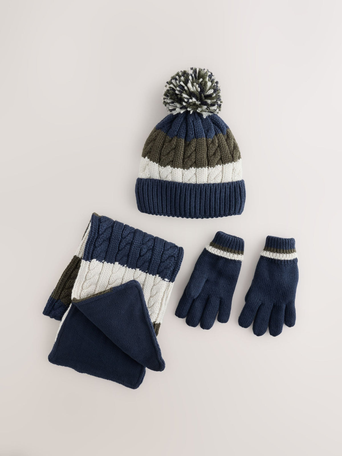 Green/Navy Cable Beanie Scarf and Gloves Set (3-16yrs) - image 1
