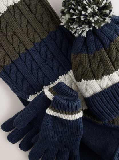 Green/Navy Cable Beanie Scarf and Gloves Set (3-16yrs) - image 2