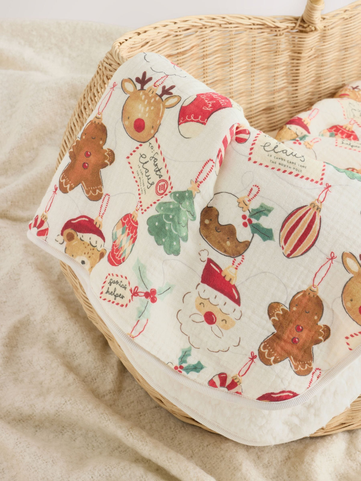 Christmas Bauble Character Muslin Fleece Baby Blanket - image 2