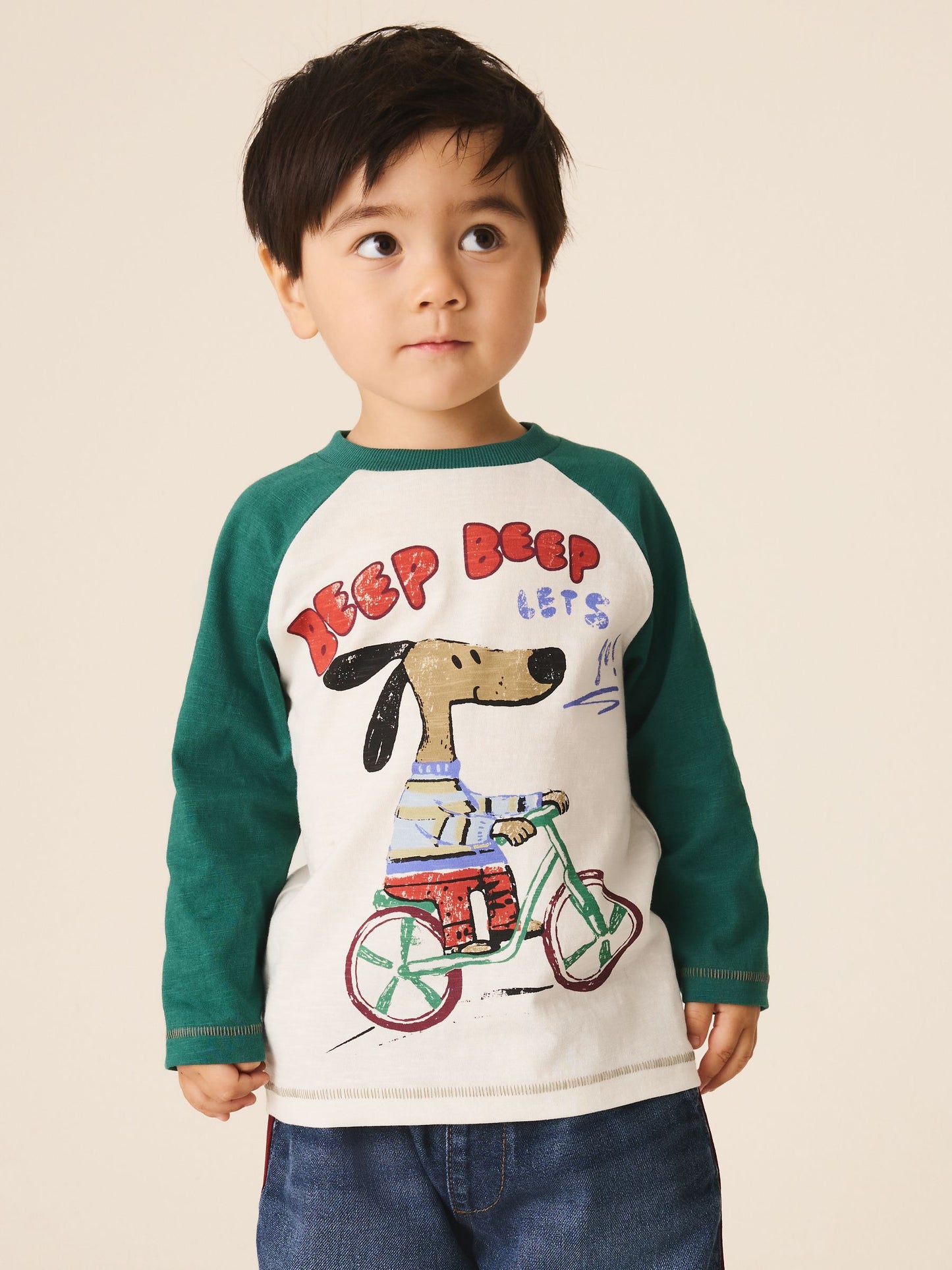 Dsiney Kidz - Green/Ecru Ragan Dog Long Sleeve Graphic T-Shirt (3mths-7yrs) image 1