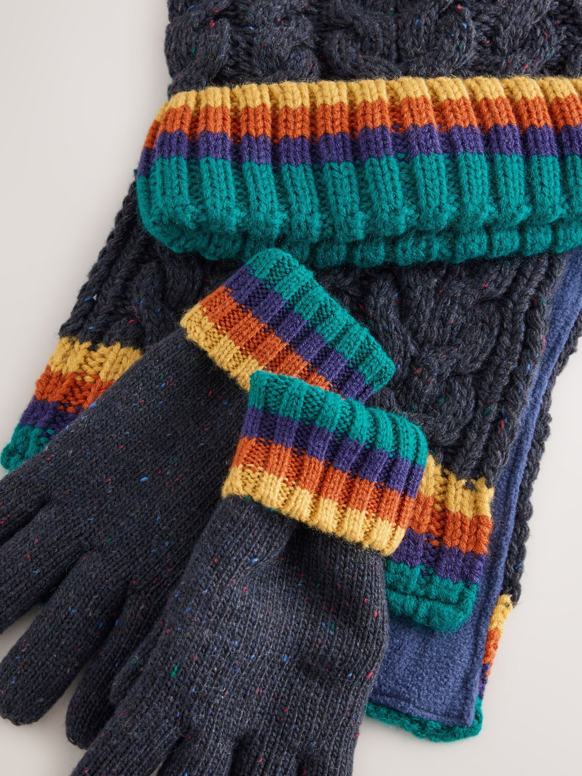 Navy/Rainbow Cable Beanie Scarf and Gloves Set (3-16yrs) - image 2