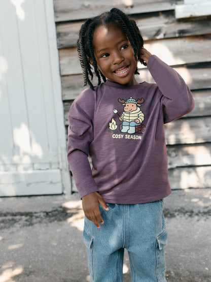 Dsiney Kidz - Burgundy Red Moose Cosy Seaon Long Sleeve Graphic T-Shirt (3mths-7yrs) image 1