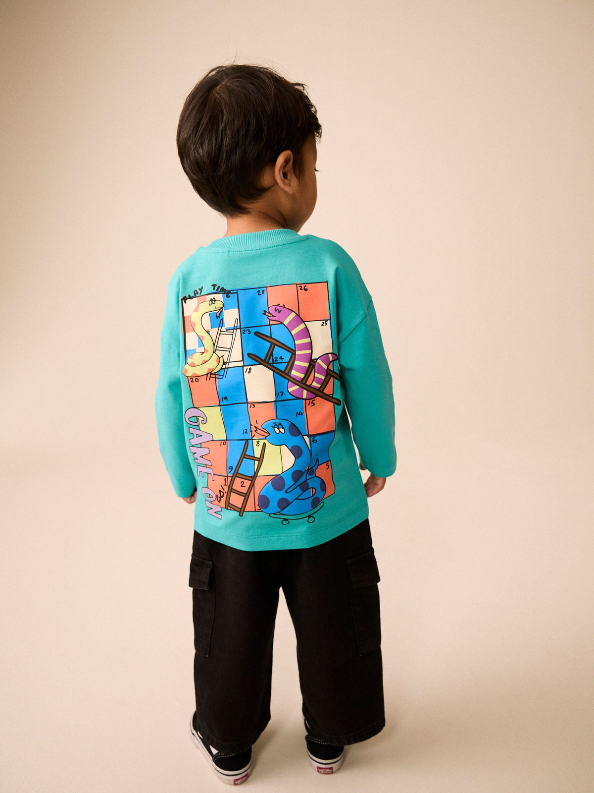 Dsiney Kidz - Teal Blue Snakes & Ladders Long Sleeve Back Graphic T-Shirt (3mths-10yrs) image 1