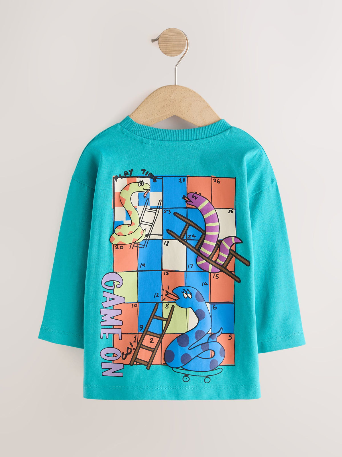 Dsiney Kidz - Teal Blue Snakes & Ladders Long Sleeve Back Graphic T-Shirt (3mths-10yrs) image 5
