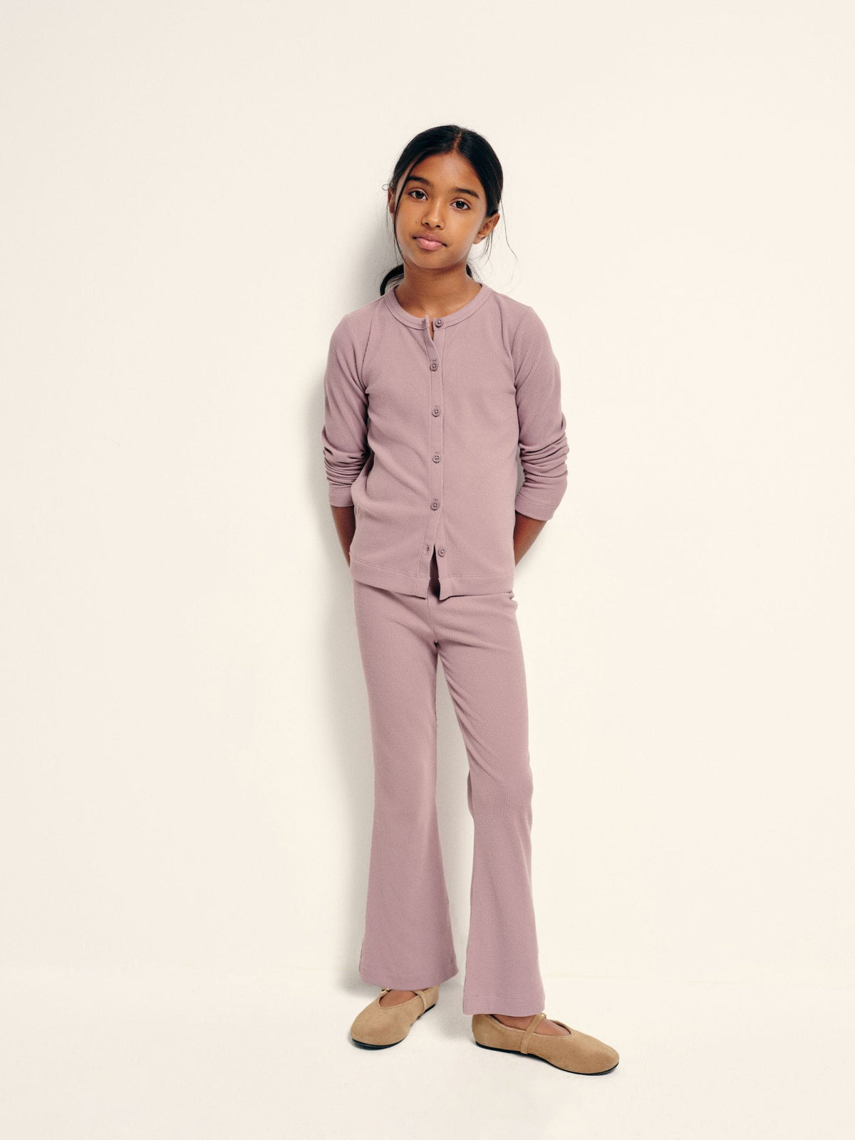 The Set Soft Touch Rib Button Through Cardigan and Leggings  Set Lilac Purple - image 1
