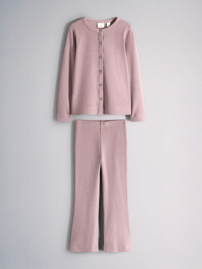 The Set Soft Touch Rib Button Through Cardigan and Leggings  Set Lilac Purple - image 2