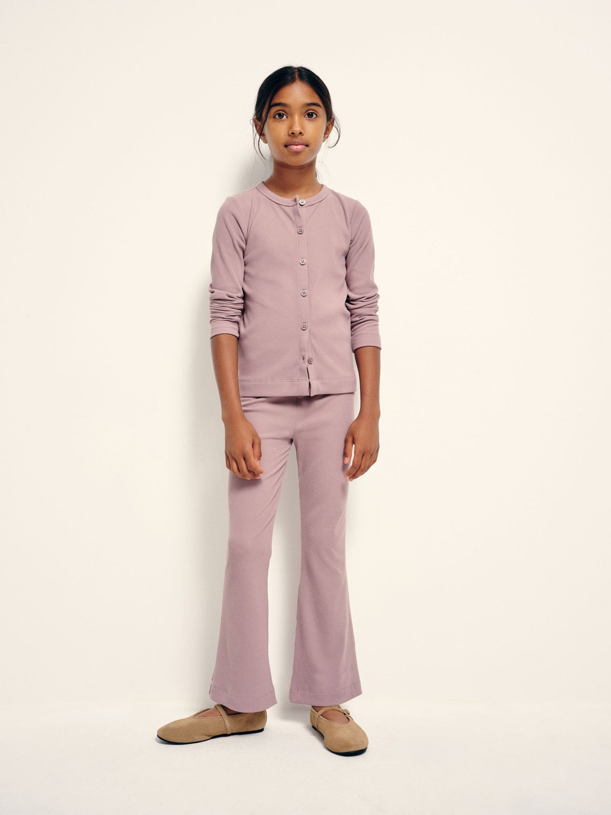 The Set Soft Touch Rib Button Through Cardigan and Leggings  Set Lilac Purple - image 3