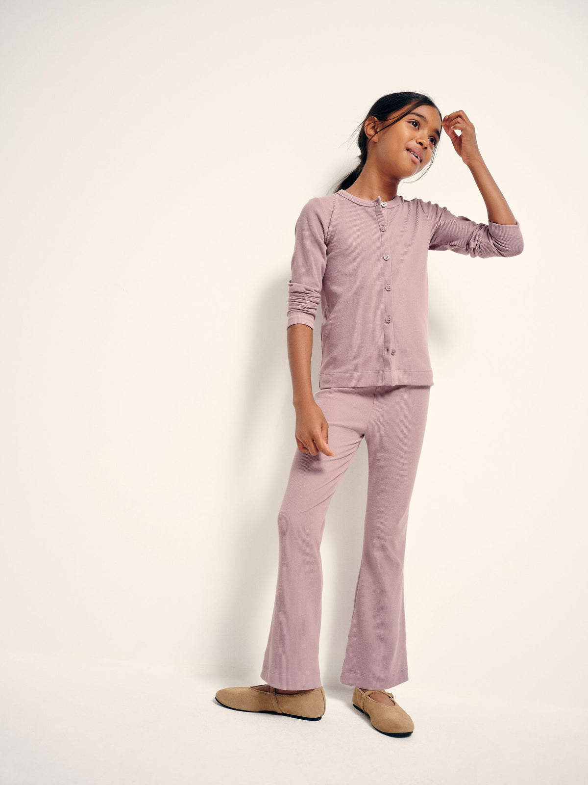 The Set Soft Touch Rib Button Through Cardigan and Leggings  Set Lilac Purple - image 4