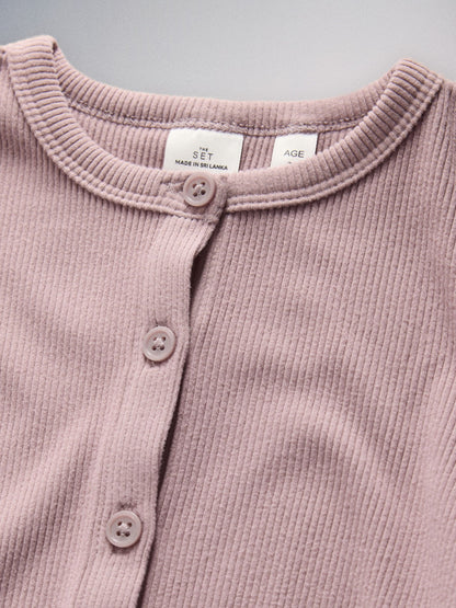 The Set Soft Touch Rib Button Through Cardigan and Leggings  Set Lilac Purple - image 7