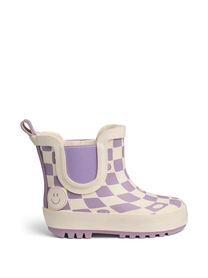 KIDLY by MORI Purple Warm Waterproof Fur-Lined Ankle Wellie Boots Check image 4