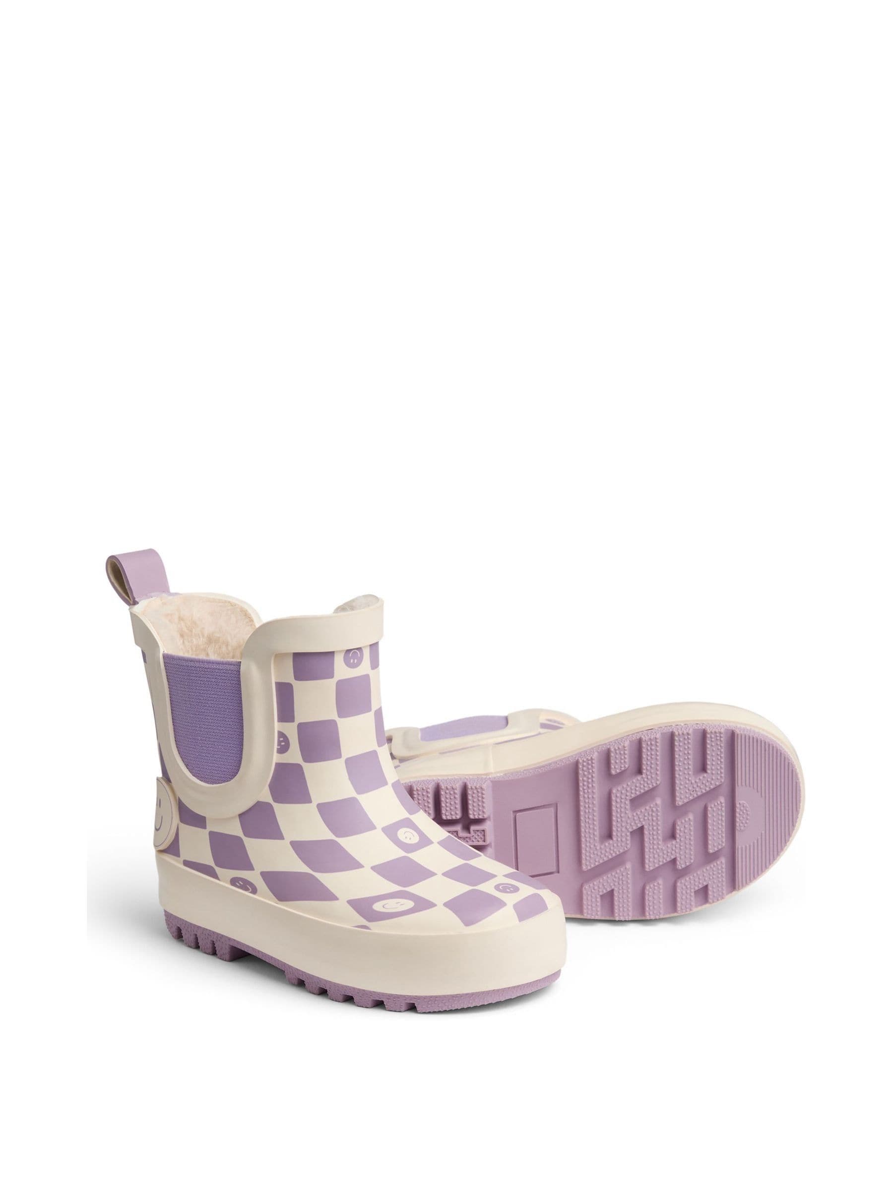 KIDLY by MORI Purple Warm Waterproof Fur-Lined Ankle Wellie Boots Check image 5