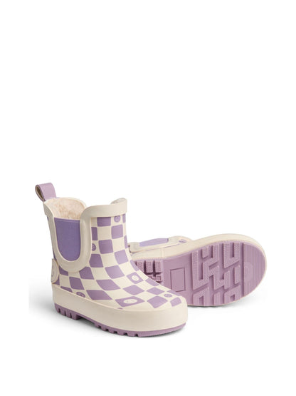 KIDLY by MORI Purple Warm Waterproof Fur-Lined Ankle Wellie Boots Check image 5
