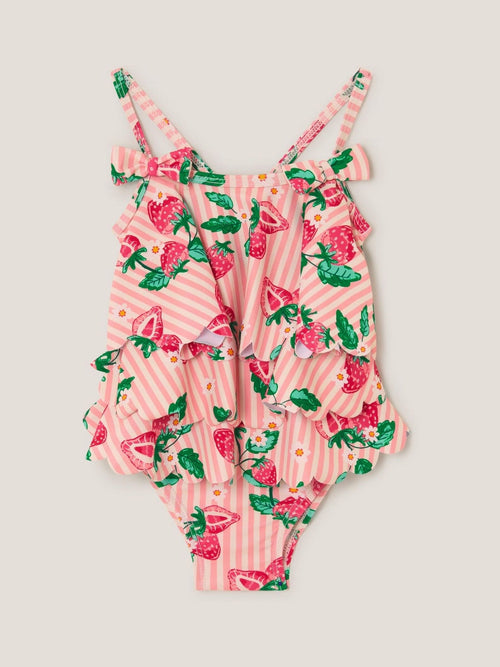 Monsoon Pink Baby Strawberry Print Scallop Trim Swimsuit image 1