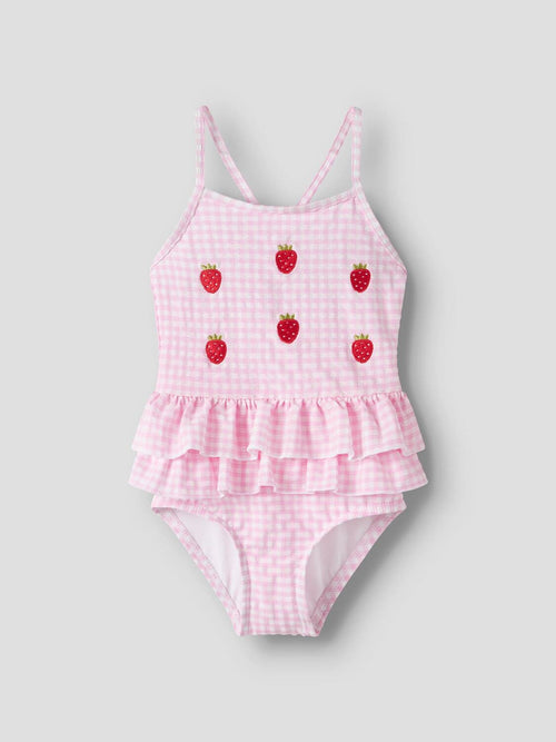 Dsiney Kidz - Name It Strawberry Pink Cross Strap Gingham Frill Waist Swimsuit image 1