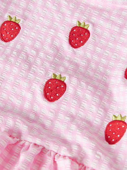 Name It Strawberry Pink Cross Strap Gingham Frill Waist Swimsuit image 3