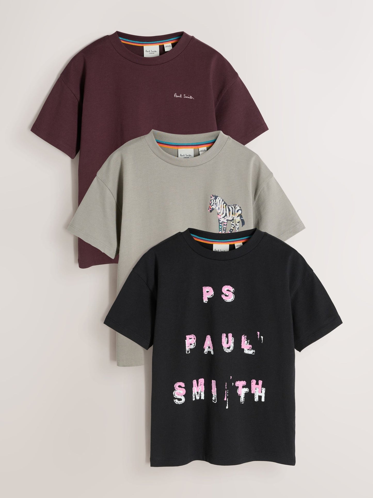 Dsiney Kidz - Paul Smith Junior Black/Grey/Burgundy Graphic T-Shirts 3 Pack image 1