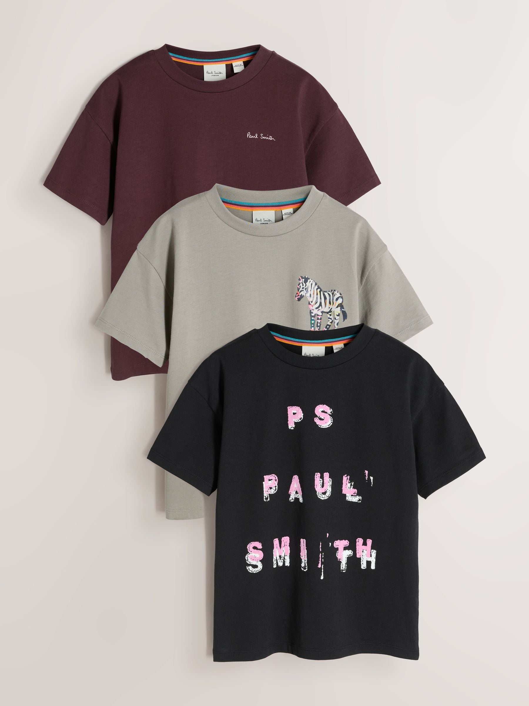 Dsiney Kidz - Paul Smith Junior Black/Grey/Burgundy Graphic T-Shirts 3 Pack image 1