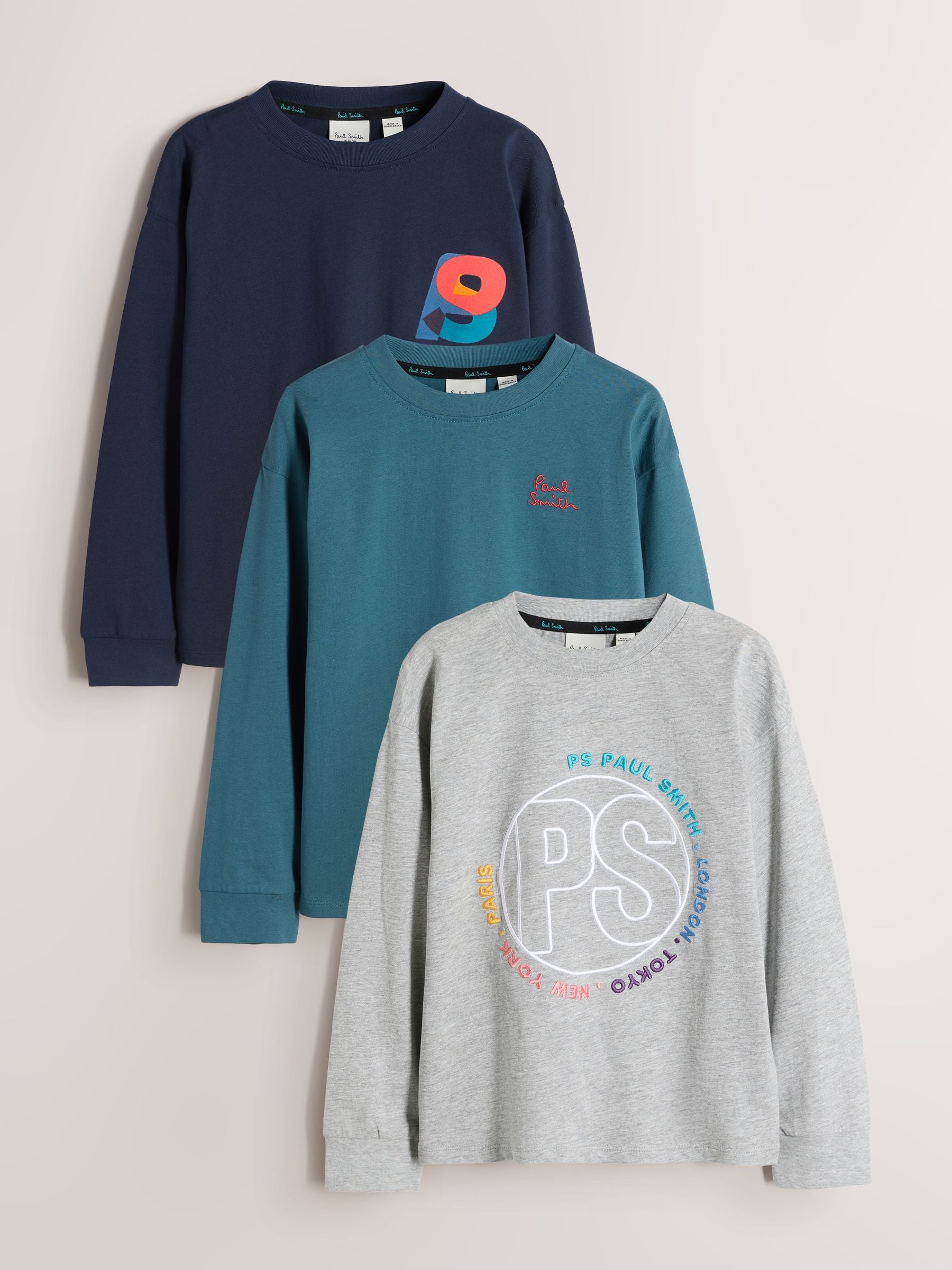 Dsiney Kidz - Paul Smith Junior Blue/Grey Long Sleeve Graphic T-Shirts 3 Pack image 1